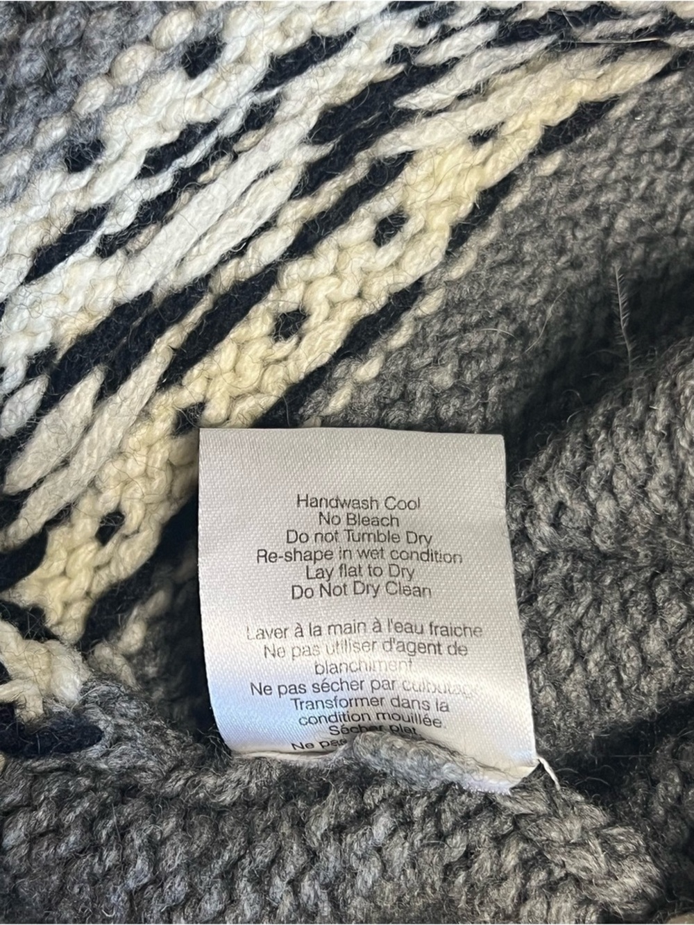 TNA Sea to Sky Cowichan Style Intarsia Lambswool Shawl Collar Sweater L - Picture 6 of 16